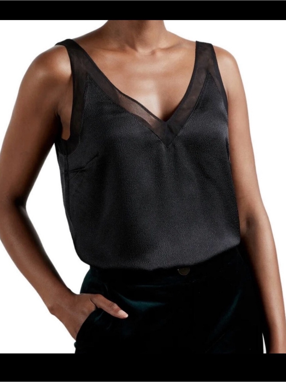 Ted Baker Silk V-Neck Sheer Trim Tank Top